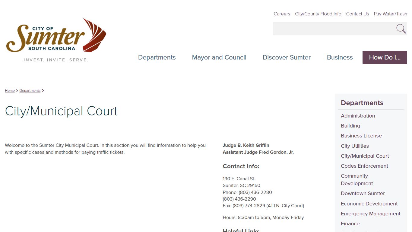 City/Municipal Court | City of Sumter, SC